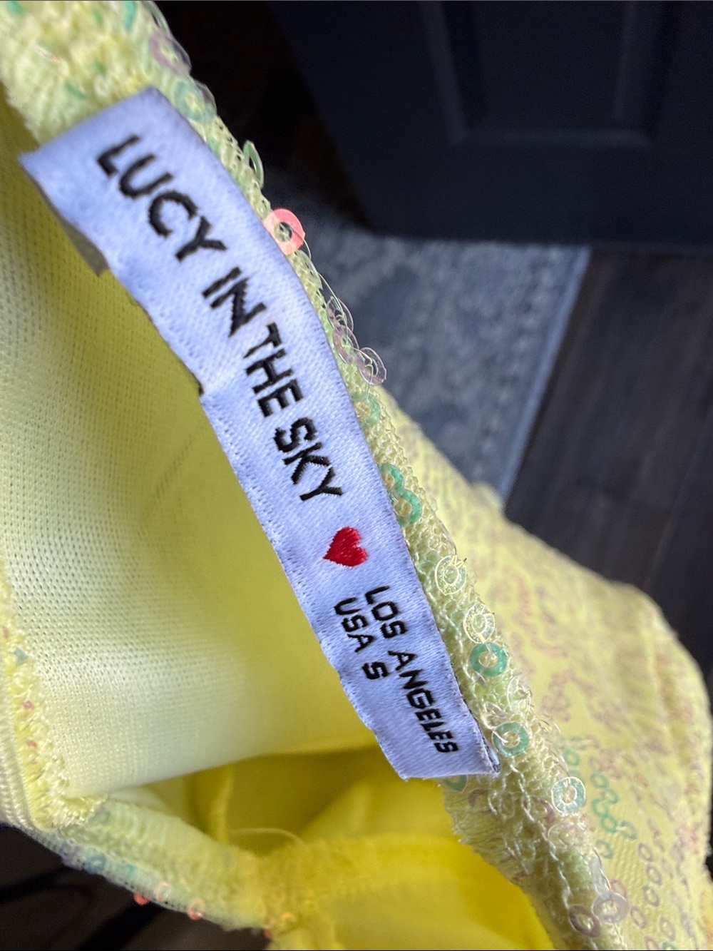 Lucy in the Sky Yellow/ Iridescent Sequin Homecoming Mini Dress size S - Picture 3 of 5